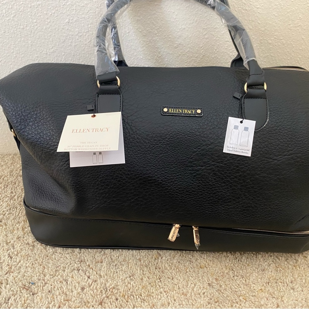 Ellen Tracy Black Leather Tote Bag